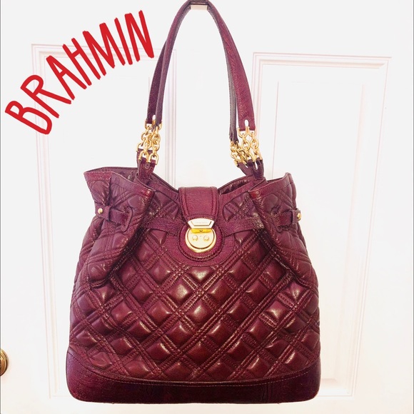 Brahmin Handbags - BRAHMIN BURGUNDY sculpted chain XL QUILTED HANDBAG